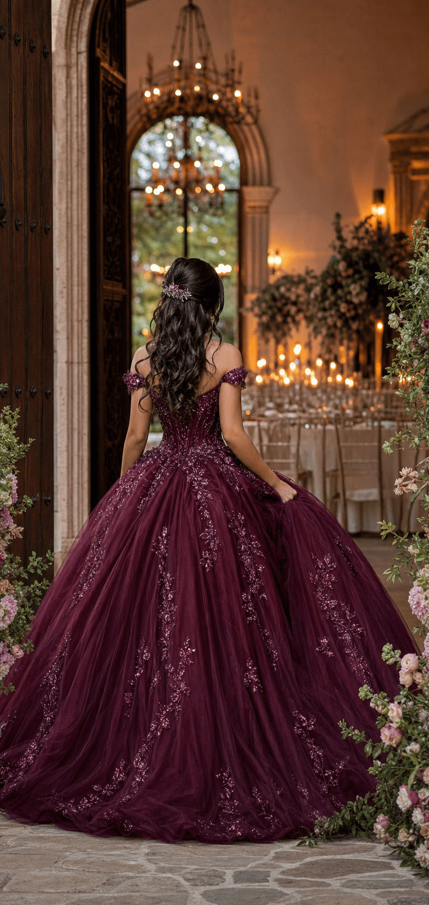Quinceañera con vestido rosa durante su sesión de fotos